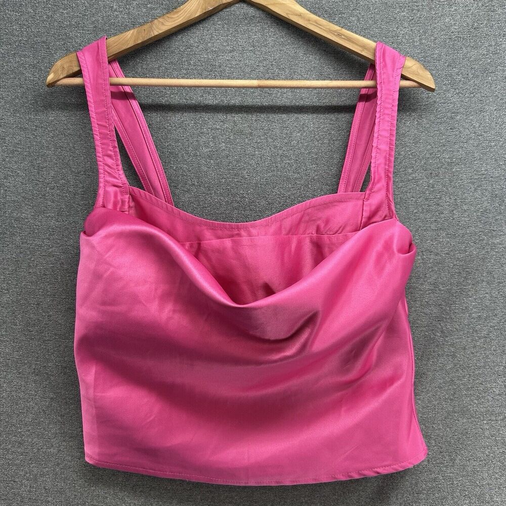 NWT PrettyLittleThing Hot Pink Satin Drape Front Corset Club Sexy Top Womens 10